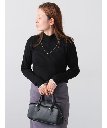 配色ハイネックリブニット