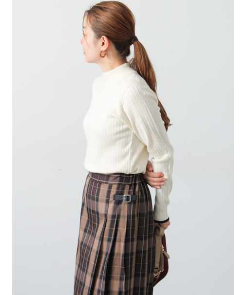 配色ハイネックリブニット