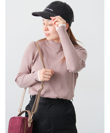 配色ハイネックリブニット