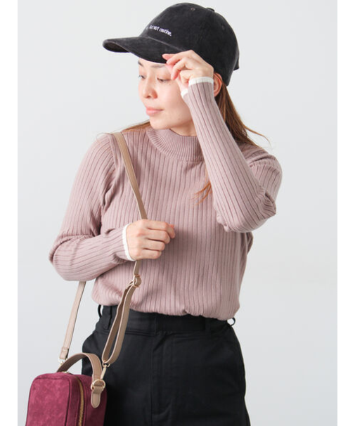 配色ハイネックリブニット