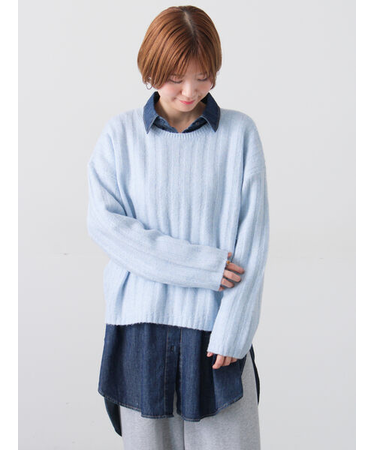 ラメ混ワイドリブニット