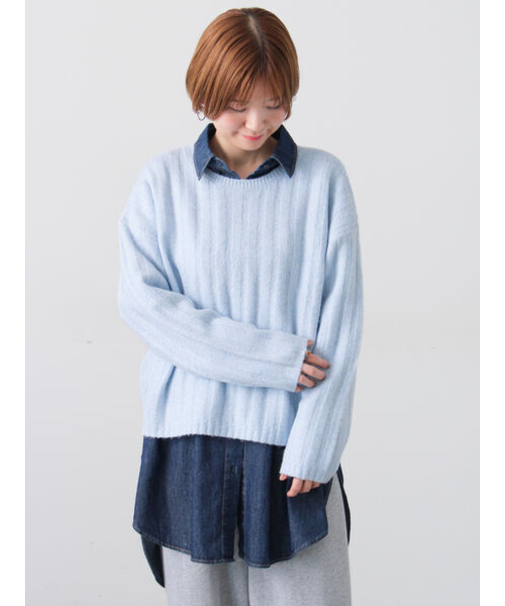 ラメ混ワイドリブニット