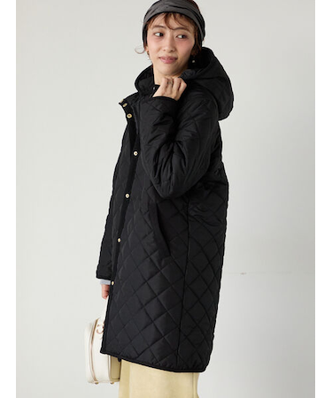 撥水フード取り外しスナップボタンキルトコート