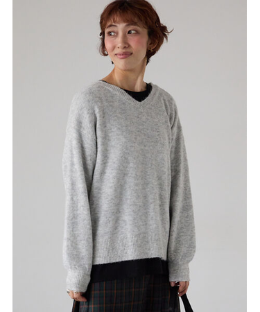 もちもちメランジVネックニット