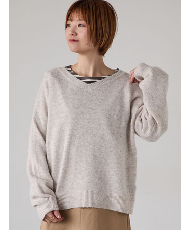 もちもちメランジVネックニット