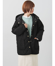 撥水フード付きスナップボタンリラックスキルトジャケット