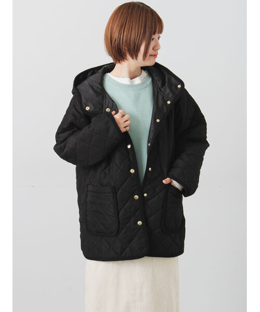 撥水フード付きスナップボタンリラックスキルトジャケット