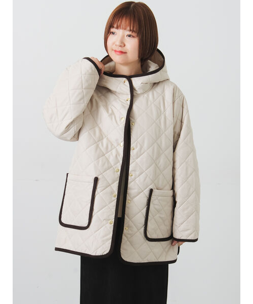 撥水フード付きスナップボタンリラックスキルトジャケット｜ルノン