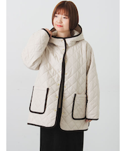 撥水フード付きスナップボタンリラックスキルトジャケット