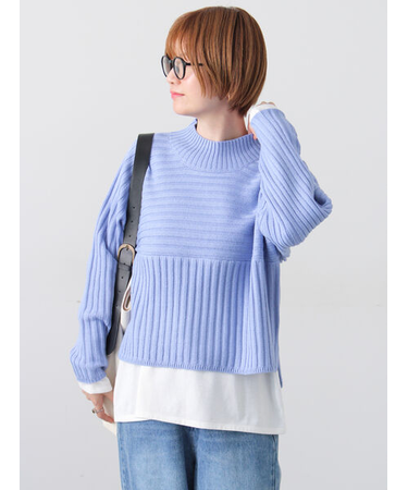 リブ切替ボトルネックニット