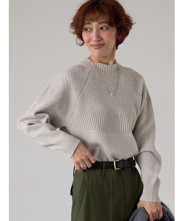 ピーチヤーン求心柄編みニット