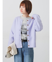 ウール混ふわふわクルーネックカーディガン