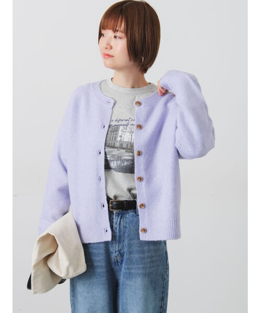 ウール混ふわふわクルーネックカーディガン