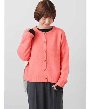 ウール混ふわふわクルーネックカーディガン