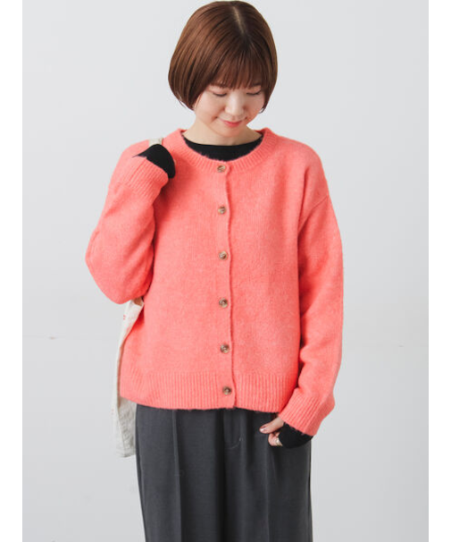 ウール混ふわふわクルーネックカーディガン