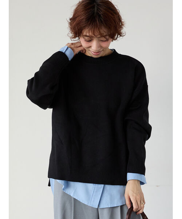 コットンタッチクルーネックニットプルオーバー