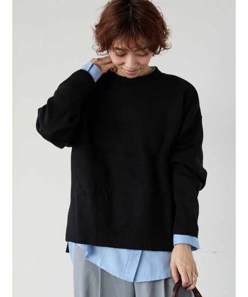 コットンタッチクルーネックニットプルオーバー