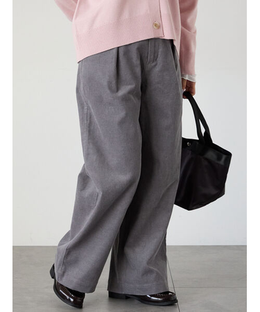 細コーデュロイタックワイドパンツ