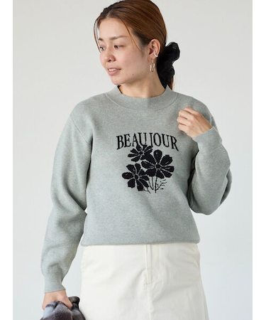 フラワーモチーフロゴニットプルオーバー