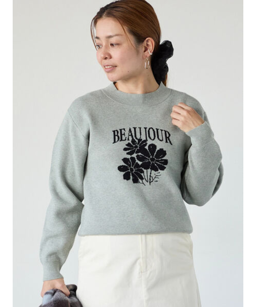 フラワーモチーフロゴニットプルオーバー