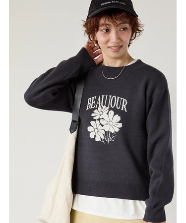 フラワーモチーフロゴニットプルオーバー