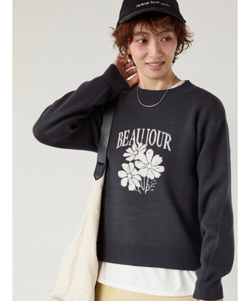 フラワーモチーフロゴニットプルオーバー