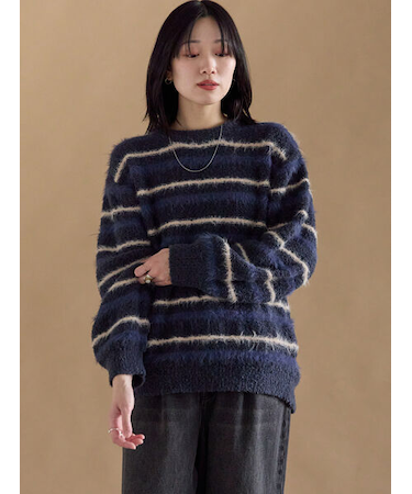 ボーダーブークレニットプルオーバー