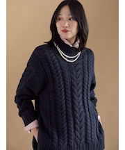 ハイネックケーブルニットプルオーバー