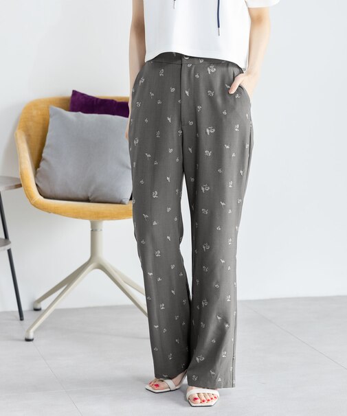 総柄リアルデイジー刺繍 パンツ