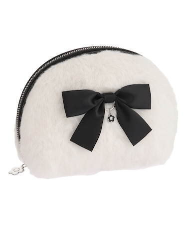 ファーリボン ラウンドポーチL