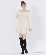 オフショルリボンニット ワンピース