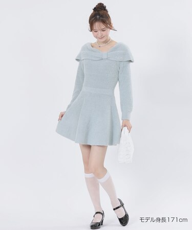 オフショルリボンニット ワンピース