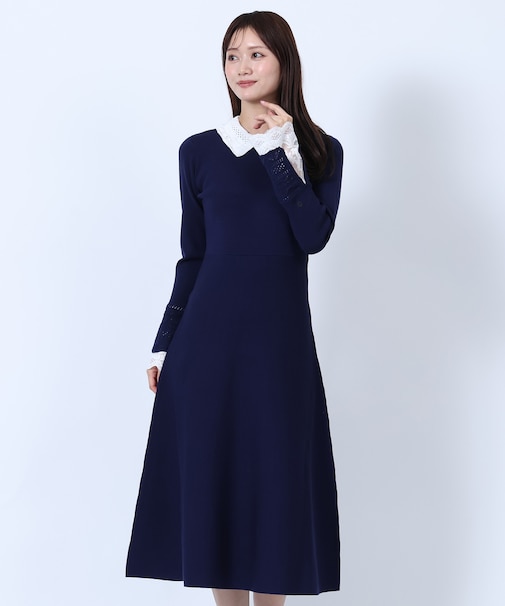 クロッシェカラーニットロング ワンピース