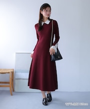 クロッシェカラーニットロング ワンピース