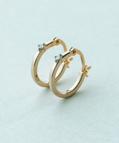 K10MPG ミストピンク グレーダイヤモンド フープピアス