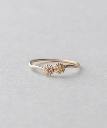 ete(エテ)デイジーフラワーリング アメジスト ペリドット 11号 K10YG 