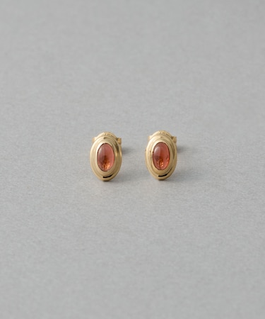 [ガーネット] K10YG カボション ピアス