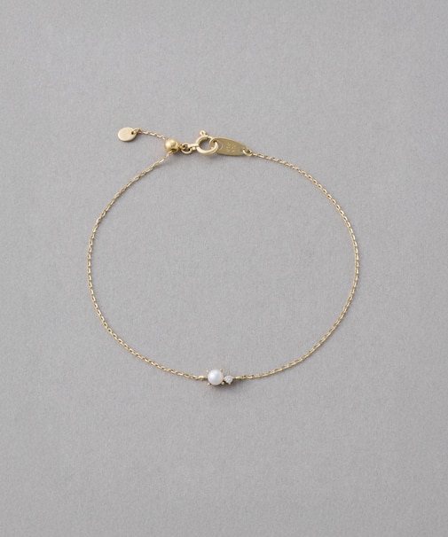 [レイヤード] K10YG ダイヤモンド/パール ブレスレット