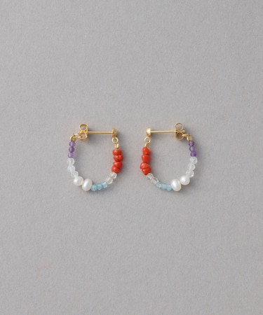 [フォーチュン] K18YG ナチュラルストーン フープピアス /Dream