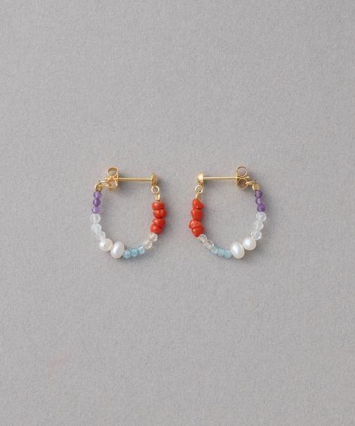 [フォーチュン] K18YG ナチュラルストーン フープピアス /Dream