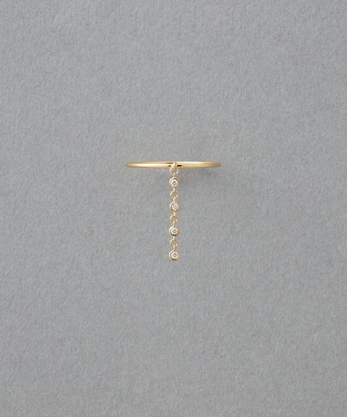 [デュー] K18YG ダイヤモンド チェーンラインリング