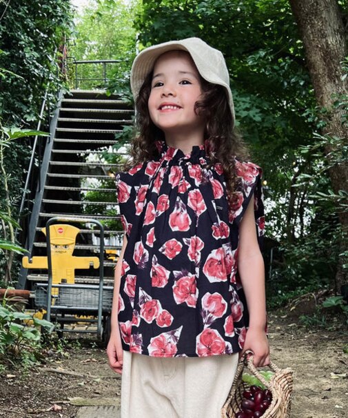 花柄プリントギャザープルオーバー