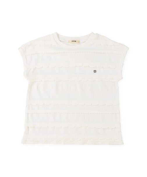 Scalloped Jacquard French-sleeve Tee