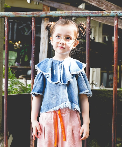 Work Denim Ruffled Blouse