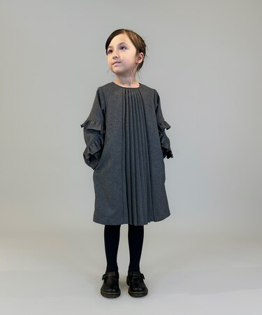 Melange Twill Front-pleated Dress