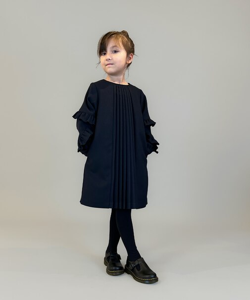 Melange Twill Front-pleated Dress