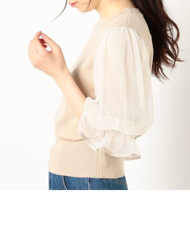 プリーツ袖バルーンニットプルオーバー