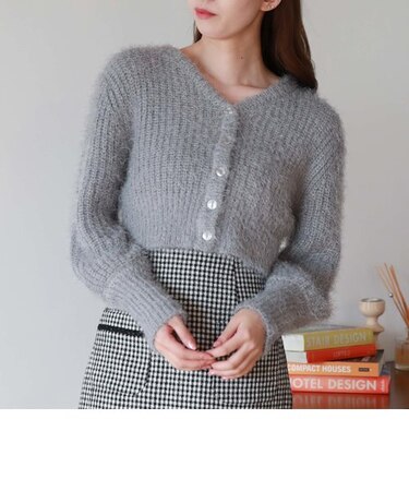 シャイニーフェザークルーカーディガン