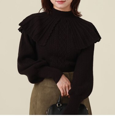 ケープフリルケーブルニット