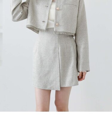 ハイウエストツイードラップミニスカート